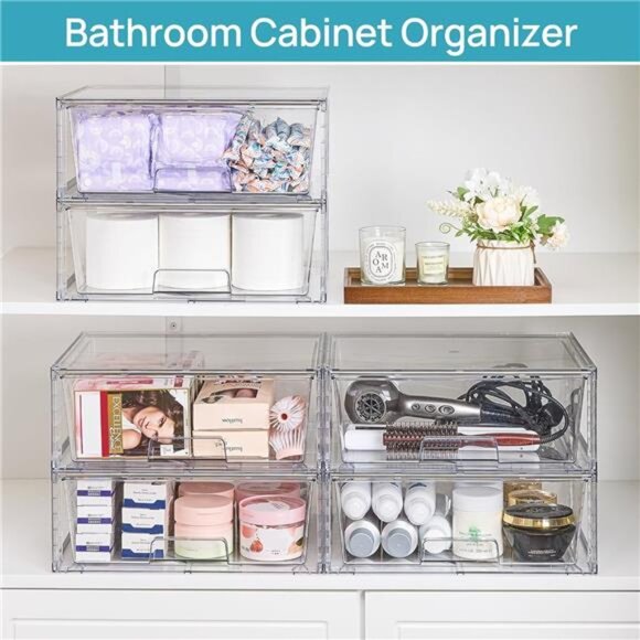 Clear Stackable Storage Drawers Large Plastic Organizer Bins Bathroom Kitchen Cl - Picture 5 of 7